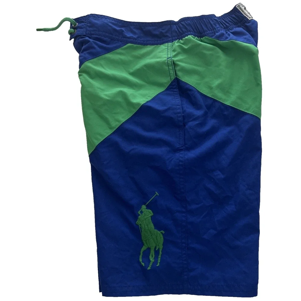 Boys Swimwear Sz L 14/16 Polo Ralph Lauren Logo Green Stripe Lined Stretch Retro